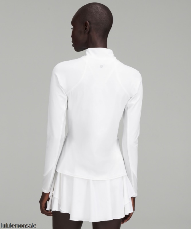 Lululemon Damen DELULU290 | Weißes Nulux Langarmshirt Mit Halbem Reißverschluss